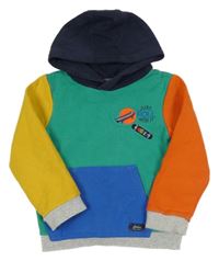 Zeleno-oranžovo-žluto-tmavomodrá mikina s kapucí Joules