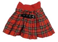 Červeno-modro-zelená kockovaná sukňa s opaskom