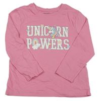 Růžové triko s nápisem a jednorožci Primark