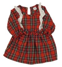 Červeno-zeleno-modré kockované šaty s bielymi volániky Shein