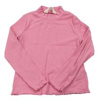 Ružové rebrované tričko so stojačikom H&M