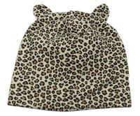 Smetanovo-hnedo-čierna čapica s leopardím vzorom a uškami H&M