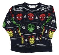 Tmavomodrý sveter so superhrdinami  a norský vzorom H&M