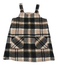 Čierno-bielo-ružové kockované vlnené na traké šaty F&F