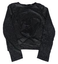 Černo-stříbrné sametové třpytivé crop triko 