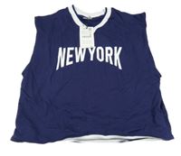 Nové - Tmavomodro-biela tepláková vesta s nápisom Zara