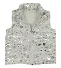 Bielo-strieborná šušťáková zateplená vesta so srdiečkami