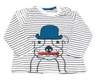 Bílo-tmavomodré pruhované triko s pejskem Topomini