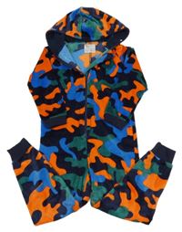 Modro-zeleno-oranžová army plyšová kombinéza s kapucí Tu