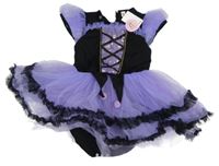 Nové - Černo-lila šaty s tylovou sukní a volánky - čarodějnice 