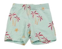 Svetlomodré elastické kraťasy s palmami