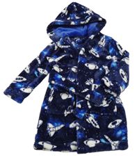 Tmavomodrý plyšový župan s vesmírem a kapucí St. Bernard