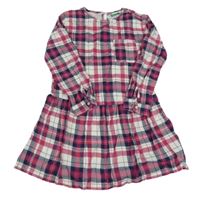 Fuchsiovo-tmavomodro-biele kockované šaty Benetton