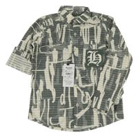 Nové - Khaki-smetanová vzorovaná žebrovaná košile BLAZO