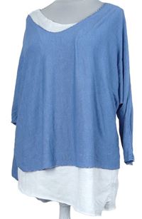 2set - Dámsky biely top + modré úpletové voľné é tričko Made in Italy