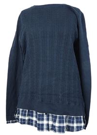 Dámsky tmavomodrý vzorovaný sveter s halenkovou vsadkou zn. Next