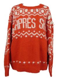 Dámsky červeno-biely vzorovaný sveter s nápisom Primark