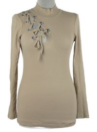 Dámské béžové žebrované triko se šněrováním 