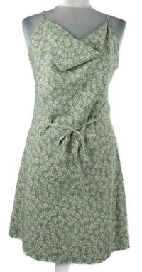 Dámske svetlozelené kvietkovane šaty s vodou a provázkem v pase Shein