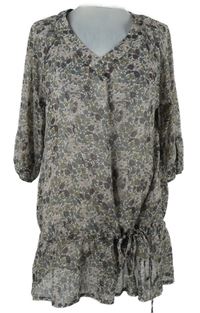 Dámska hnedo-ružovo-vínová kvietkovana šifónová tunika Papaya