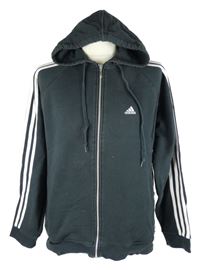 Pánská černá propínací mikina s pruhy a kapucí Adidas 