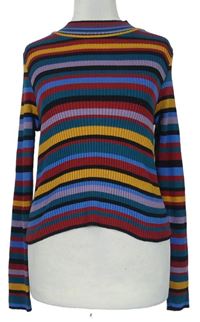 Dámsky farebný pruhovaný rebrovaný crop sveter Primark