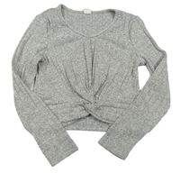 Sivé rebrované úpletové crop tričko Shein