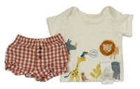 2set- biele tričko so zvířátky+ kockované kraťasy M&S
