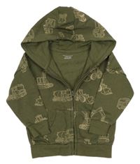Khaki propínací mikina s bagry a kapucí Primark