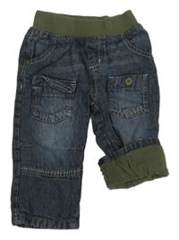 Tmavomodro-khaki podšité rifle s úpletovým pasem Topomini