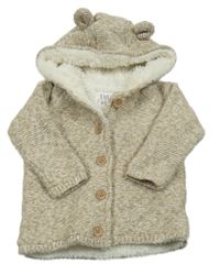 Béžový melírovaný zateplený propínací svetr s kapucí F&F