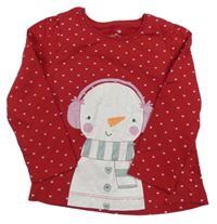 Červené triko se srdíčky a sněhulákem Primark