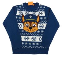 Tmavomodro-biely pruhovaný sveter s vločkami a PAw PAtrol Nickelodeon