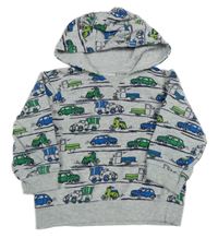 Svetlosivá mikina s autami a kapucňou Topomini