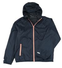 Tmavomodrá šusťáková nepromokavá bunda s kapucí