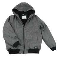 Sivo-čierna melírovaná šušťáková zimná bunda s kapucňou