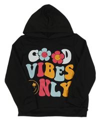 Čierna mikina s nápisom s kvetinami a kapucňou Shein