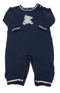 Tmavomodro-bílý pletený overal s medvídkem Nutmeg