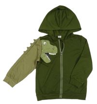 Khaki prepínaci mikina s dinosaurom a kapucňou Shein
