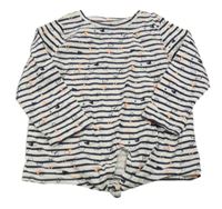 Bielo-tmavomodré pruhované tričko so srdiečkami Topolino