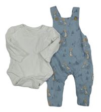 2set - Světlemodré laclové tepláky se zajíčky + bílé body 