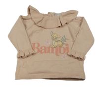 Svetloružový sveter s Bambim a volánikom Disney
