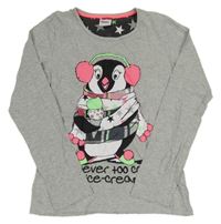 Sivé melírované pyžamové tričko s tučňákem Yigga