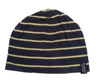 Tmavomodro-béžová pruhovaná bavlněná čepice 