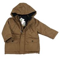 Nové - Hnedá pruhovaná šušťáková zimná bunda s kapucňou Topolino