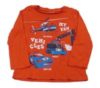 Červené triko s bagrem a vrtulníkem C&A