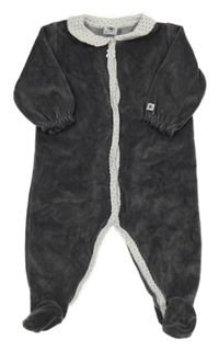 Tmavosivý zamatový overal s golierikom