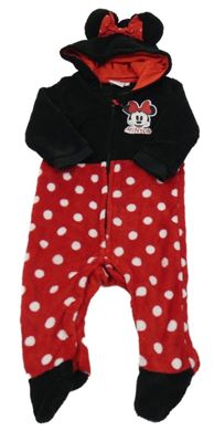 Červeno-černá chlupatá kombinéza s Minnií a kapucí Disney