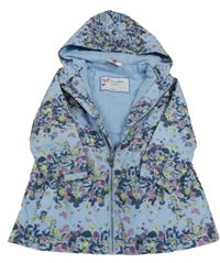 Světllemodrá květovaná šusťáková jarní parka s kapucí 