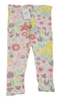 Nové - Bílo-barevné květované legíny Primark